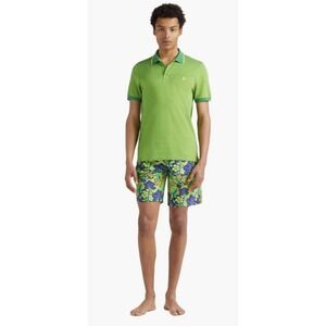 Mens Vilebrequin Cotton Pique Polo Shirt Green Teal Contrast Collar Logo Small